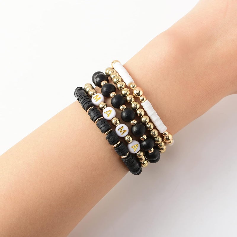 GOOJIDS Surfer Heishi Clay Bead Bracelets for Women Bohemian Stackable Gold Plated Beaded Stretch Bracelets Elastic Layering Friendship Bracelets Set Boho Jewelry - Image 3
